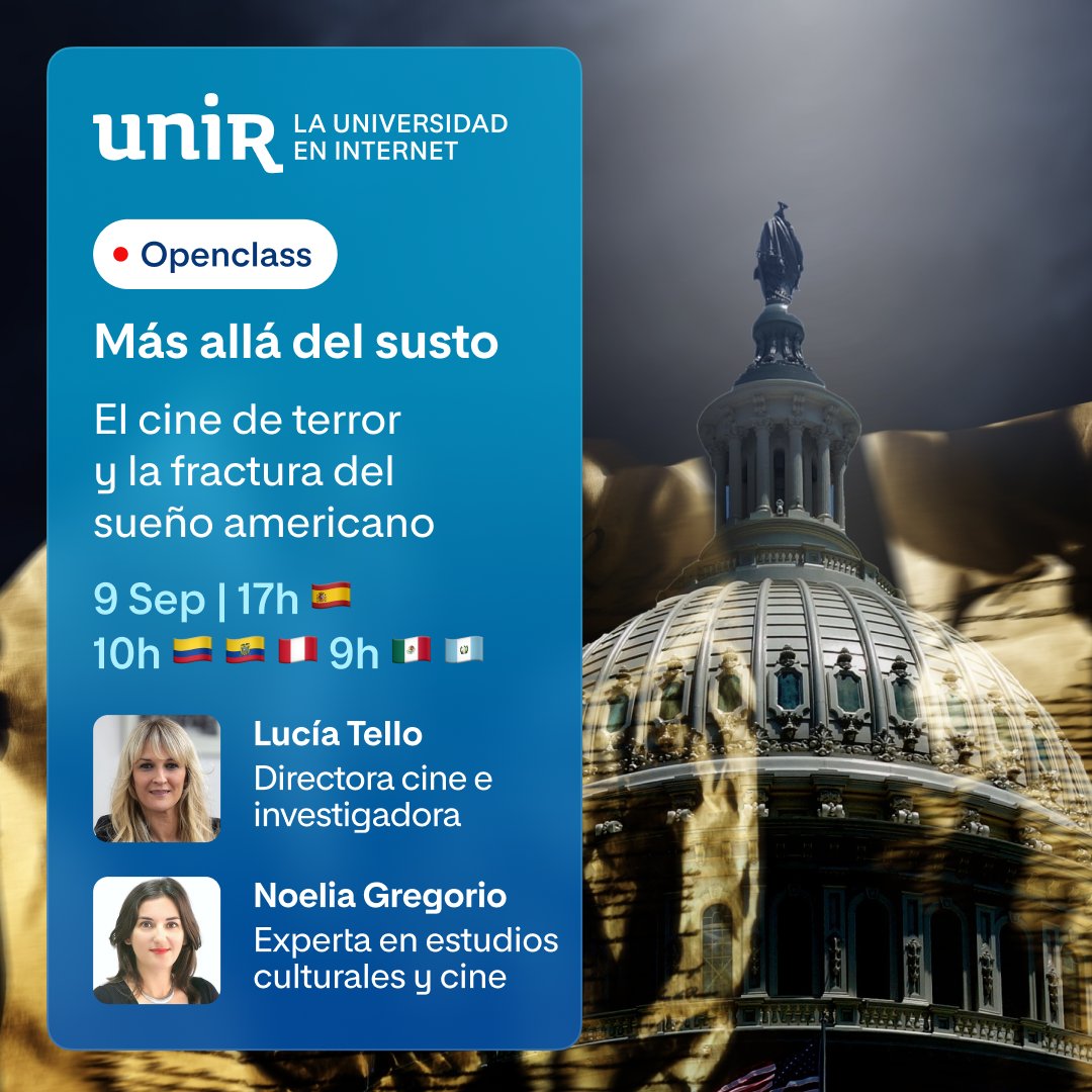 UNIR_Peru's tweet image. 🎬👻 En esta #Openclass de @UNIRuniversidad, exploraremos cómo el #cinedeterror refleja y sacude el “sueño americano”, influido por movimientos sociales como #MeToo y #BlackLivesMatter.
🎙️ Con @LUCIATELLODIAZ y Noelia Gregorio
Apúntate 👉 ow.ly/IxGq50WPeEF
#Cine #UNIR