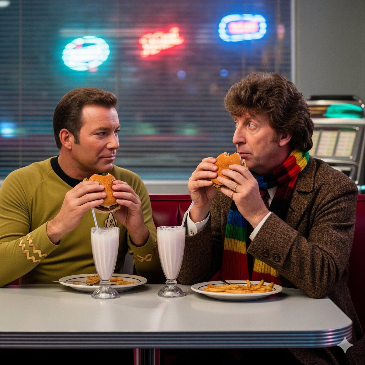 In another universe this happened ... #StarTrek #DoctorWho #CaptainJamesTKirk #FourthDoctor #USSEnterprise #Tardis #SciFi #Adventure #Drama #Action #Fantasy