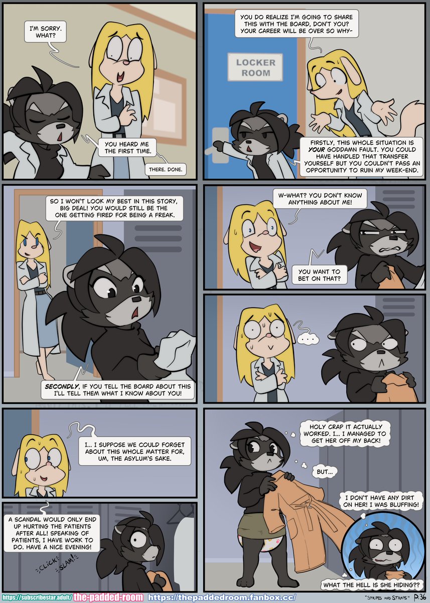 Stripes &amp; Straps page 36
You can find the five next pages on my Substar OR my Pixiv Fanbox, a new page is uploaded every monday! 
-&gt; subscribestar.adult/the-padded-room &lt;-
-&gt; thepaddedroom.fanbox.cc &lt;-