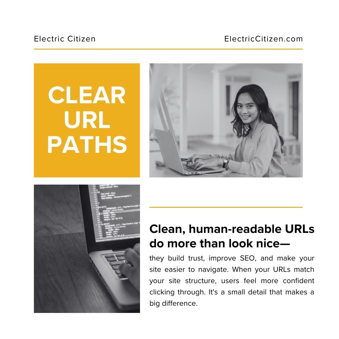 ElectricCitizen's tweet image. The way you organize your site’s content—and how that structure shows up in your URLs—matters more than you might think.

Good URL structure supports your site navigation, SEO, and gives users more confidence to click.

#WebUX #Websites