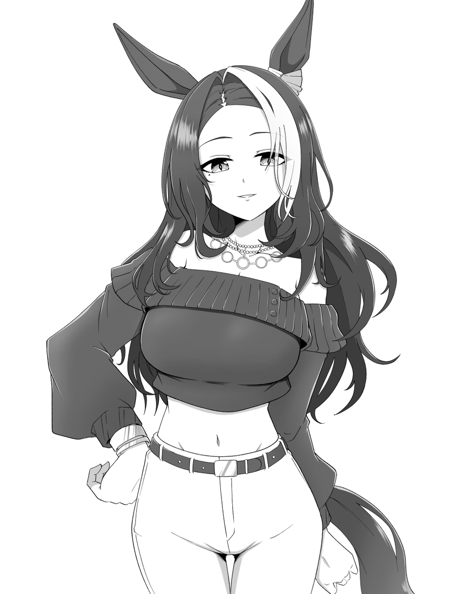 「私服髪おろしラモーヌさん。 モノクロで失礼。」|アズサ🐻URC6枠66番のイラスト