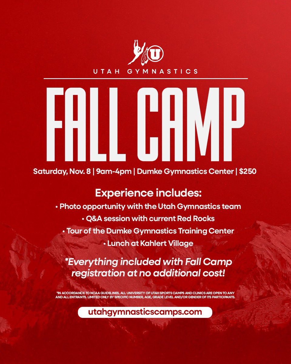 Fall Camp ➝ Nov. 8 🔴⚫️ 
Photo ops. Q&amp;A. Facility tour. Red Rock experience. All included.
➡️ utahgymnasticscamps.com

#RedRocks