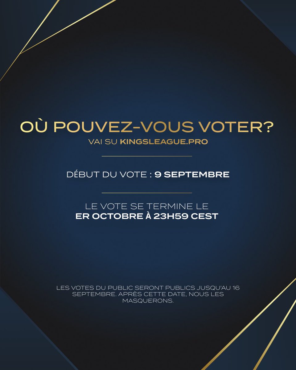 KingsLeague_FR's tweet image. Il est l’heure de récompenser les meilleurs de la Kings League 👑

Vous savez ce qu’il vous reste à faire : ouverture des votes le 9 septembre 🚨