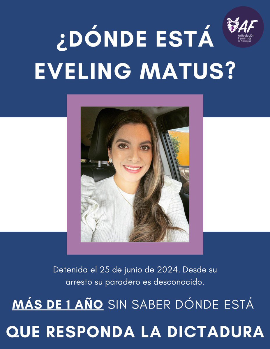 ✊💜 En Nicaragua hay mujeres encarceladas por luchar por la libertad y la justicia. 
📢 Nuestra voz se vuelve su voz en la demanda de justicia.
No las olvidamos, no las dejamos solas.
#LibertadYa #PresasPolíticas #Nicaragua #HastaQueSeamosLibres