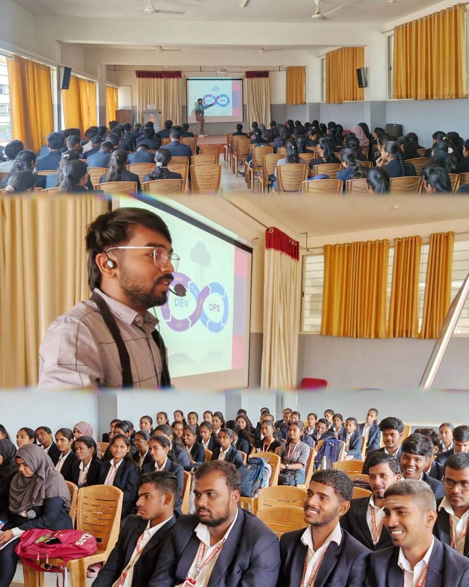 BcaGokak's tweet image. 📢 Seminar on &quot;Introduction to DevOps &amp;amp; CI/CD Pipeline&quot; held on 8th Sept 2025 for 3rd sem students.
👨‍💻 Resource Person: Mr. Appasab D, Software Engineer at Capgemini.
Thank you for the valuable insights!
#DevOps #CICD #TechSeminar #Capgemini #EngineeringStudents