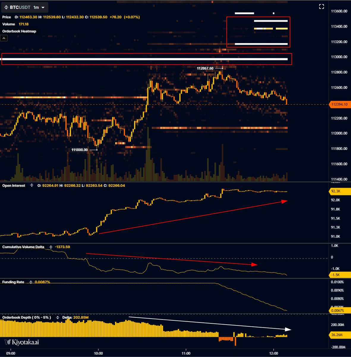 BTC Decent 4H close Mounting ask liquidity / supply around $113K ~ Pivotal  price Increasing underlying short positioning in the market during this  move up Decreasing bid depth into ask depth confirms