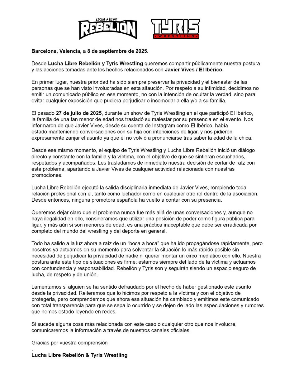 Comunicado oficial 8 de septiembre