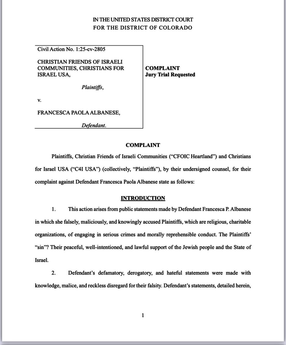 MarkGoldfeder's tweet image. BREAKING: @NJACLaw has filed a lawsuit against @FranceskAlbs for false statements she made about  American charities operating in Israel. @TheLeoTerrell warned her: This type of weaponised antisemitism is not protected speech, it is actionable defamation.
