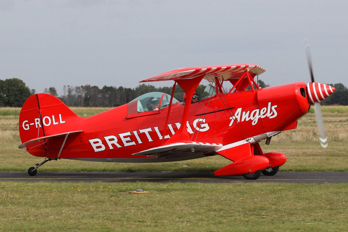 Great to see G-ROLL at <a href="/SleapEGCV/">Shropshire Aero Club</a> Pitts 80th fly-in yesterday. Stunning scheme but in its past life was a member of the legendary Marlboro Aerobatic Team. It’s wearing its age better than me!