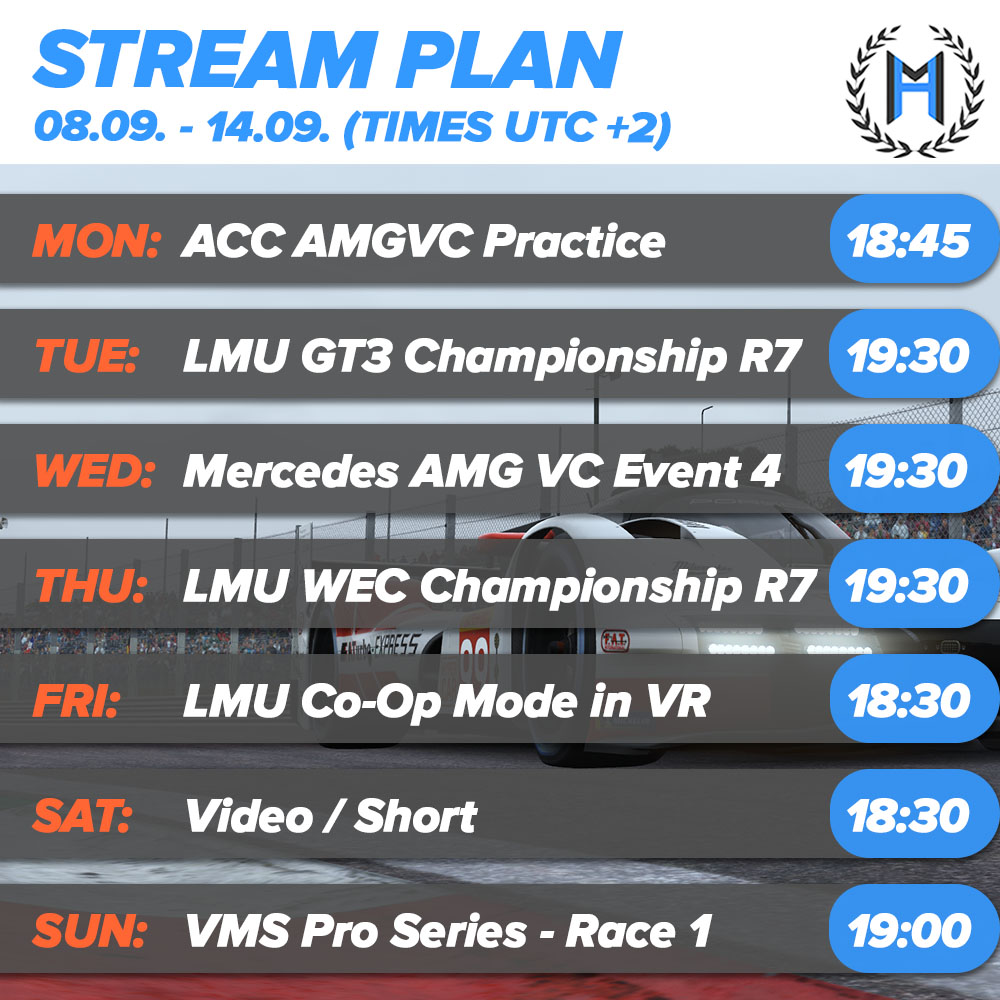 #Streamplan is out for this week! Daily racing action with multiple events to come your way!
#simracing #racing #motorsport #streamer #gaming #content #contentcreator #creator