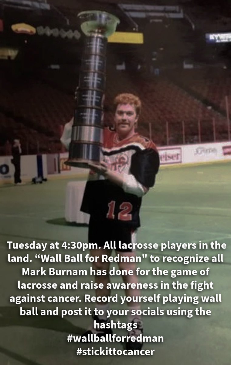 Peter Schaffer (@peterjschaffer) on Twitter photo Good morning. Today’s mission of love and support for great friend and absolute legend, Mark “Redman” Burnam who is battling cancer.  Tomorrow at 4:30 PM, we're holding a national moment of wall ball for him. Grab a stick. hit the wall in support of Mark and all fighting cancer. Good morning. Today’s mission of love and support for great friend and absolute legend, Mark “Redman” Burnam who is battling cancer.  Tomorrow at 4:30 PM, we're holding a national moment of wall ball for him. Grab a stick. hit the wall in support of Mark and all fighting cancer.