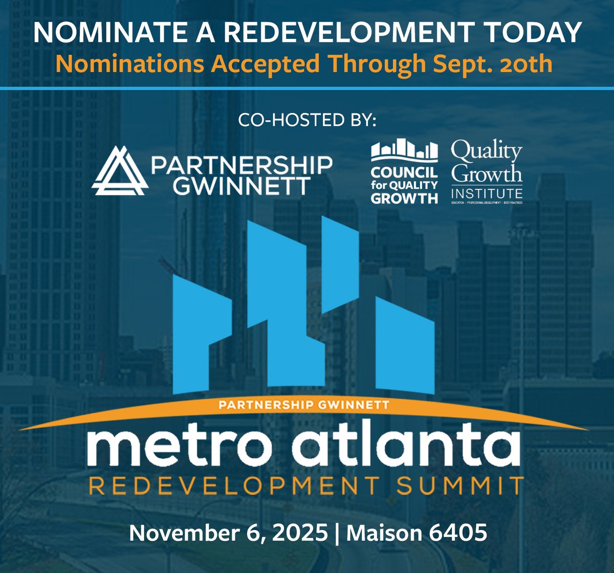 Nominations for the 2025 Metro Atlanta Redevelopment Summit Awards are open until September 20th.

Nominate a Project or Champion at partnershipgwinnett.com/event/metro-at…

The Council is proud to partner with <a href="/PartnershipGw/">Partnership Gwinnett</a>  again this year to host the 2025 MARS.