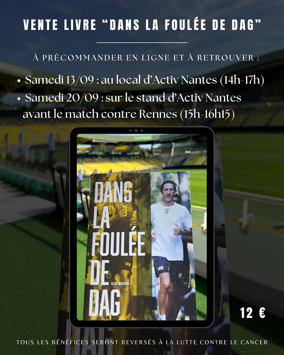 Vous n’étiez pas à <a href="/ladag_2025/">La DAG</a> et vous voulez acheter le livre caritatif « Dans la foulée de Dag » ?

Grâce à <a href="/ActivNantes/">Activ Nantes</a>, c’est possible sur son site : activnantes.com/collect/descri…

Tous les bénéfices seront reversés à la lutte contre le cancer. RT appréciés. #FCNantes