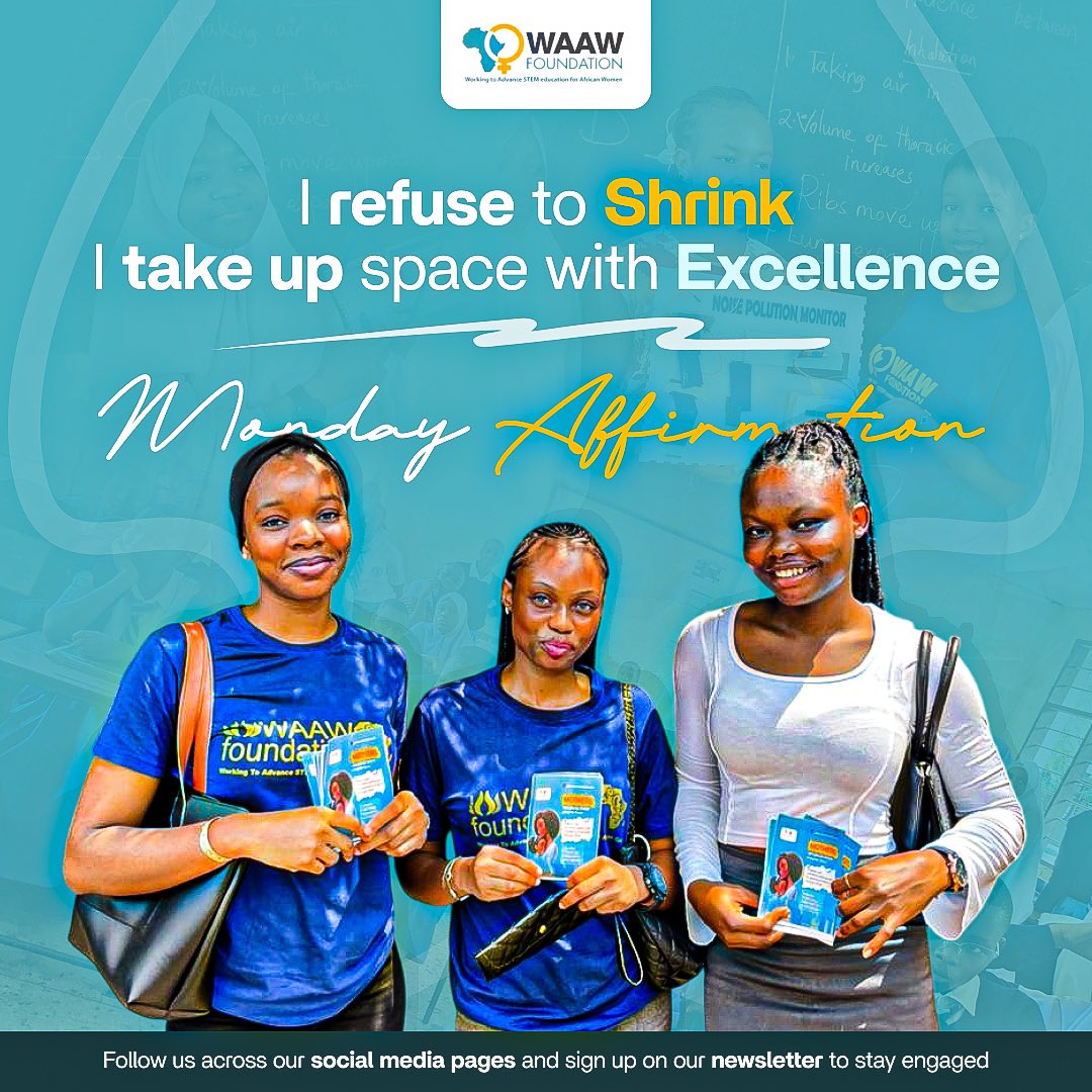 Monday Affirmation! 

This week, we declare it loud and clear:
✨ I refuse to shrink. I take up space with excellence. 

Every girl in STEM deserves to take up her space with excellence 

Say it with us and carry it into your week! 🚀

#MondayAffirmation