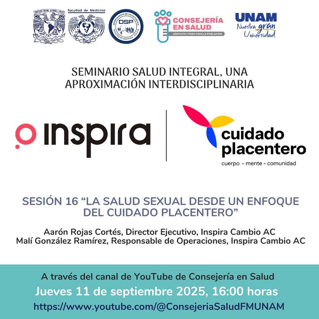Consejería en Salud, FMUNAM (@csalud_fmunam) on Twitter photo Sesión 16 del Seminario Salud Integral, con el tema “La Salud Sexual desde un enfoque del cuidado placentero”, a cargo de Aarón Rojas Cortés y Malí González Ramírez, integrantes de Inspira Cambio AC <a href="/InspiraCambioAC/">Inspira Cambio A.C.</a>
youtube.com/@consejeriasal… Sesión 16 del Seminario Salud Integral, con el tema “La Salud Sexual desde un enfoque del cuidado placentero”, a cargo de Aarón Rojas Cortés y Malí González Ramírez, integrantes de Inspira Cambio AC <a href="/InspiraCambioAC/">Inspira Cambio A.C.</a>
youtube.com/@consejeriasal…