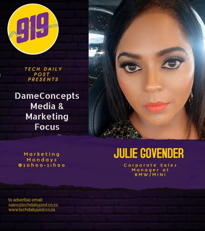 TechDailyPost's tweet photo. [LIVE Radio Interview - CMO Feature] NONIGHT @Rethabilem will be joined Julie Govender, Corporate Sales Manager at BMW/MINI this evening for @DameConcepts Media and Marketing Focus… Tune in this evening between 8pm and 9pm only on @Ifeel919 #CMOFeature https://t.co/UTUWM3NwNz