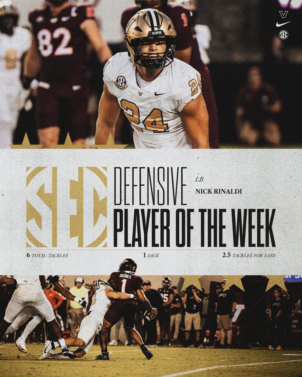 VandyFootball's tweet image. SEC Defensive Player of the Week

⚓️ Nick Rinaldi