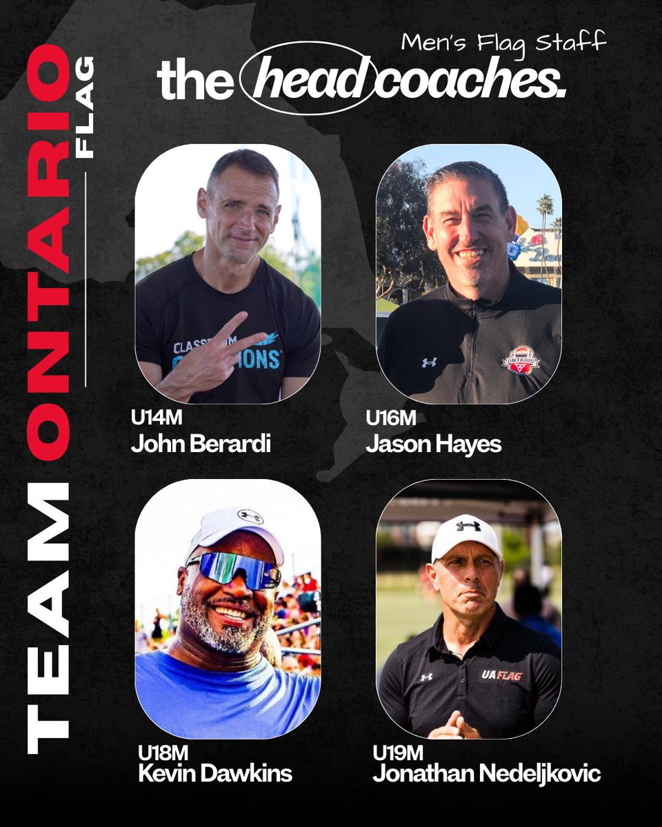 Football Ontario is thrilled to announce the Men’s Head Coaches for the 2026 Team Ontario Flag Programs.

With Phase One kicking off in less than a week make sure you register for our ID Camps today!

More: footballontario.net/2025/09/08/foo…

#ALLIN