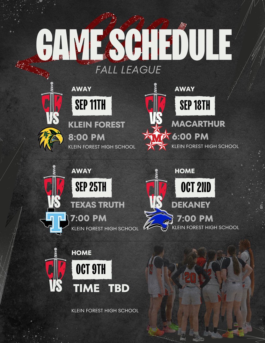 Schedule for Varsity girls Fall League. Come support our girls if you’re in the area!!❤️🖤🩶 <a href="/Chloe11Cox/">Chloe Cox</a> <a href="/MierAvery3/">Avery Mier</a>