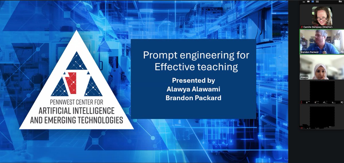 Today I am excited to hear <a href="/PennWestUniv/">PennWest University</a> Drs. Alawya Alawami and Brandon Packard present their session through CAIET! Get in touch if you are PennWest faculty, staff, or students and are interested in the PD list. <a href="/PennWedinboro/">PennWest Edinboro</a> <a href="/pennwclarion/">PennWest Clarion</a> <a href="/PennWCalifornia/">PennWest California</a>
