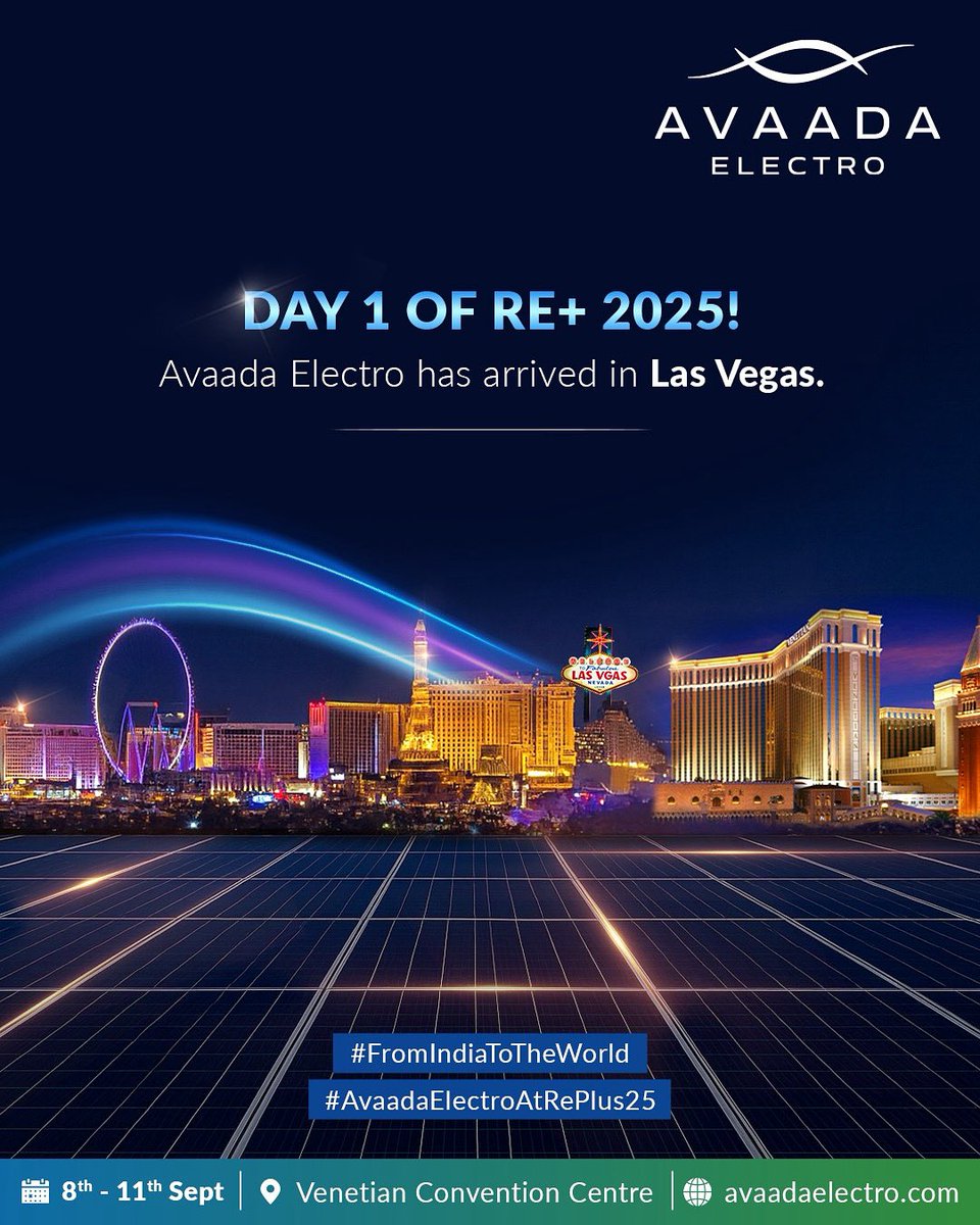 We’re at RE+ 2025, Las Vegas, showcasing India’s solar excellence!

From high-efficiency TOPCon modules to unmatched reliability, Avaada Electro is powering global partnerships. 

Visit us at Booth V13804 &amp; explore proven solar performance.