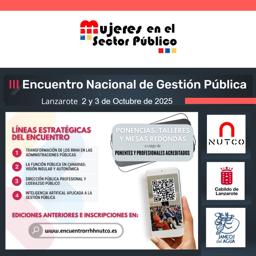 ⏰Os recordamos que los días  2⃣y3⃣ de octubre tenemos una cita en Lanzarote para hablar de Gestión Pública. #MujeresSP colabora en este encuentro organizado por <a href="/nutco2015/">Nutco</a> <a href="/CabildoLZ/">Cabildo de Lanzarote</a> Los Jameos del agua

Inscripciones y más información:
encuentrorrhhnutco.es
