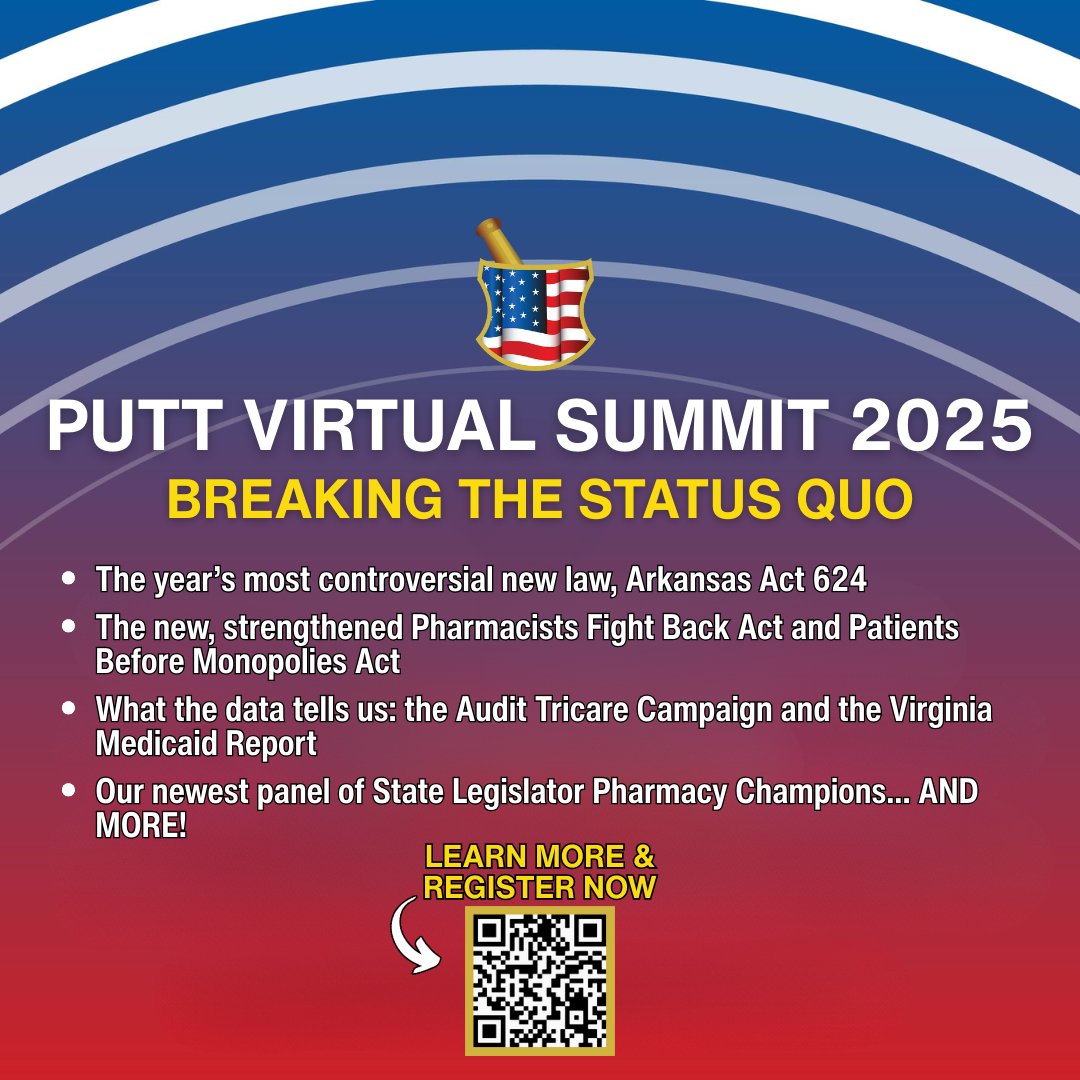 DYK: The 2025 PUTT Summit is Only 2 Weeks Away!

Don't miss your chance to take a deep dive into the issues &amp; experience useful Q&amp;A with experts and legislators!

Wednesday, September 24th
10am - 2pm ET / 9am - 1pm CT
REGISTER NOW at TruthRx.org/puttevents

#TwitteRx #PBMreform