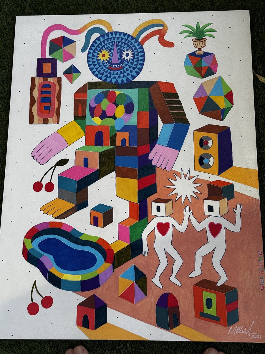 mfwArt's tweet image. A lil piece I did on Sunday. Acrylic on wood. 
70 x 50cm 
‘Free and Wild’ 
#hbarbarians #hederanft