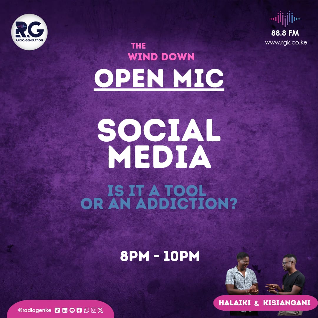 RadioGenKe's tweet photo. Is social media your tool… or your addiction? 🔥📱 Tonight we unpack the double-edged sword of the digital age.
@manukisiangani & @bashirhalaiki
Nairobi 88.8FM | Mombasa 90.7FM | https://t.co/TYuNGWjcIk
#TheOpenMicHour #TheWindDown #HomeOfHardTruths https://t.co/di6ffNT4kq
