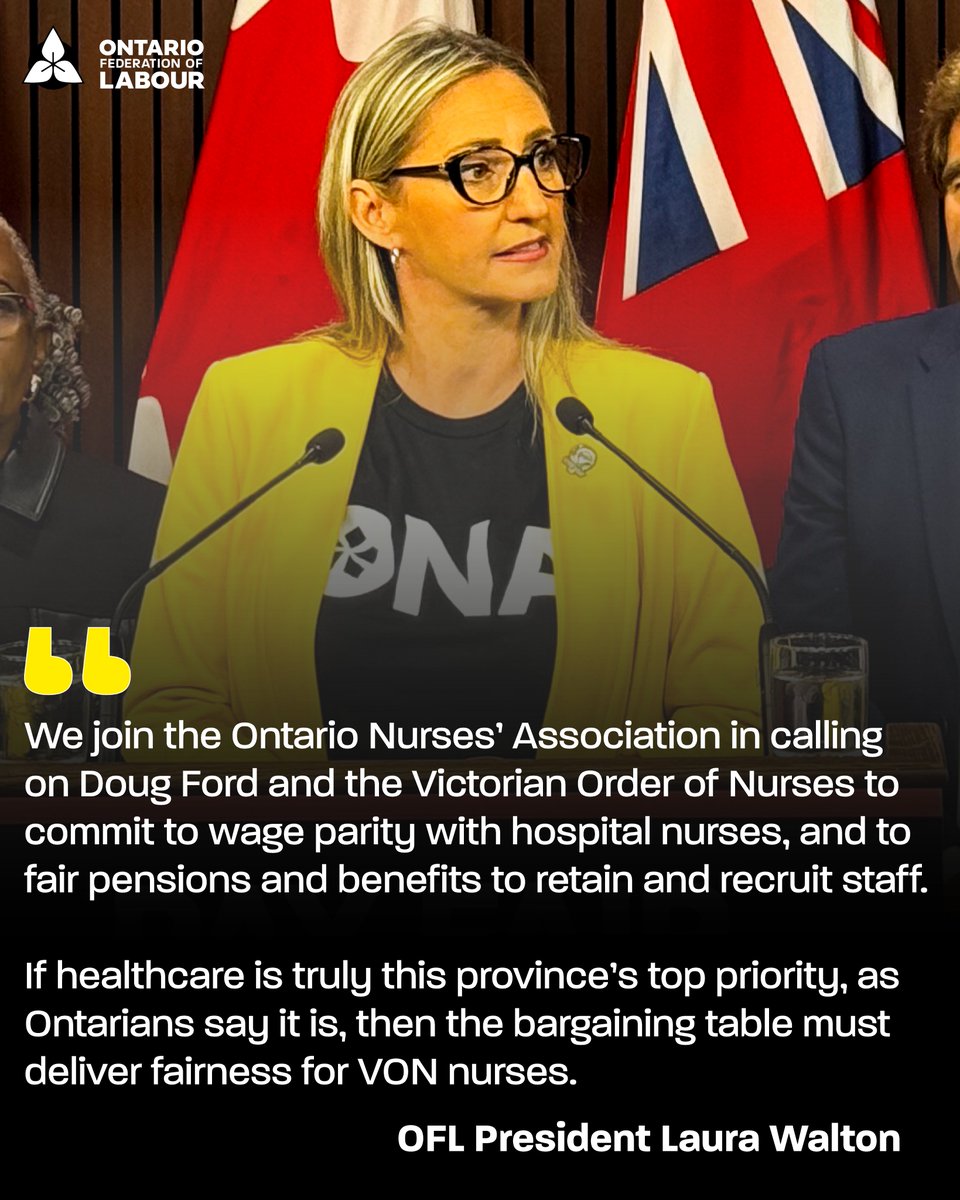 "The OFL joins <a href="/ontarionurses/">Ontario Nurses' Association</a> in calling on Doug Ford and the Victorian Order of Nurses to commit to wage parity with hospital nurses, and to fair pensions and benefits to retain and recruit staff.

If healthcare is truly this province’s top priority, as Ontarians say it is, then
