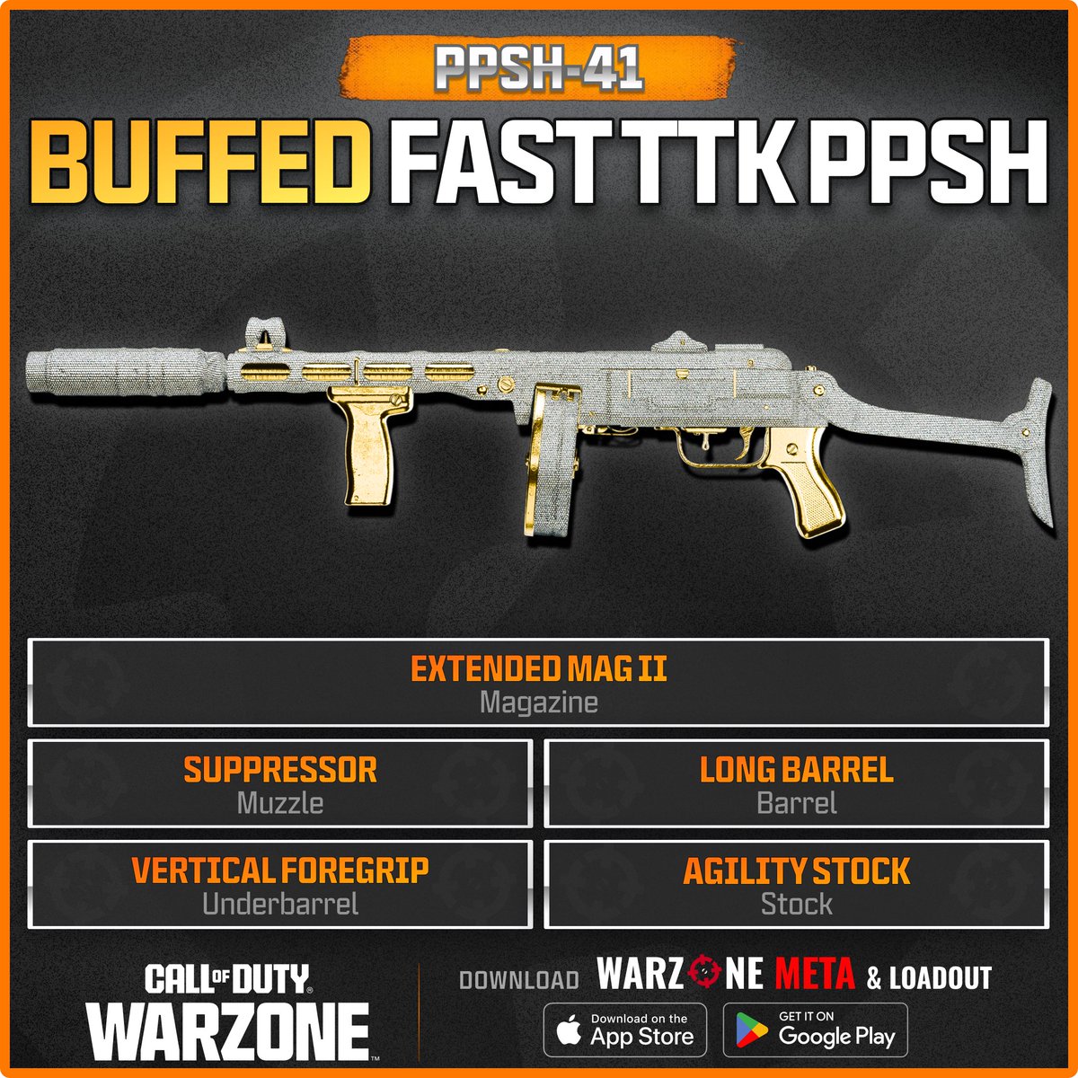 WZStatsGG's tweet photo. ‼️🚨 BUFFED FAST TTK SMG IN WZ 🚨‼️

💪 The PPSh-41 got a GREAT BUFF in #Warzone Season 5 Reloaded!

📊 TTK: 567ms up to 16.5 meters! 💥
✅ BUFFED Mag [71 RNDS]
✅ High Mobility
✅ Very Fast ADS https://t.co/ChwUUferwf