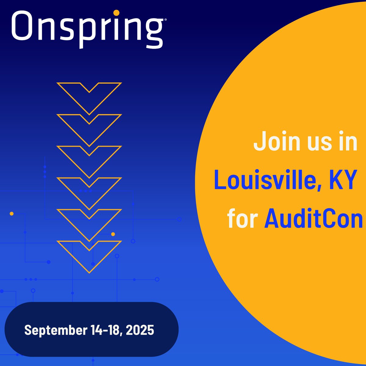 onspring's tweet image. Onspring is heading to Louisville for AuditCon 2025!

Join us Sept 14–18 at the Galt House Hotel. Stop by our booth to see how Onspring helps higher ed audit teams work smarter. Let’s connect!

#AuditCon2025 #Onspring #AuditTechnology #HigherEdAudit