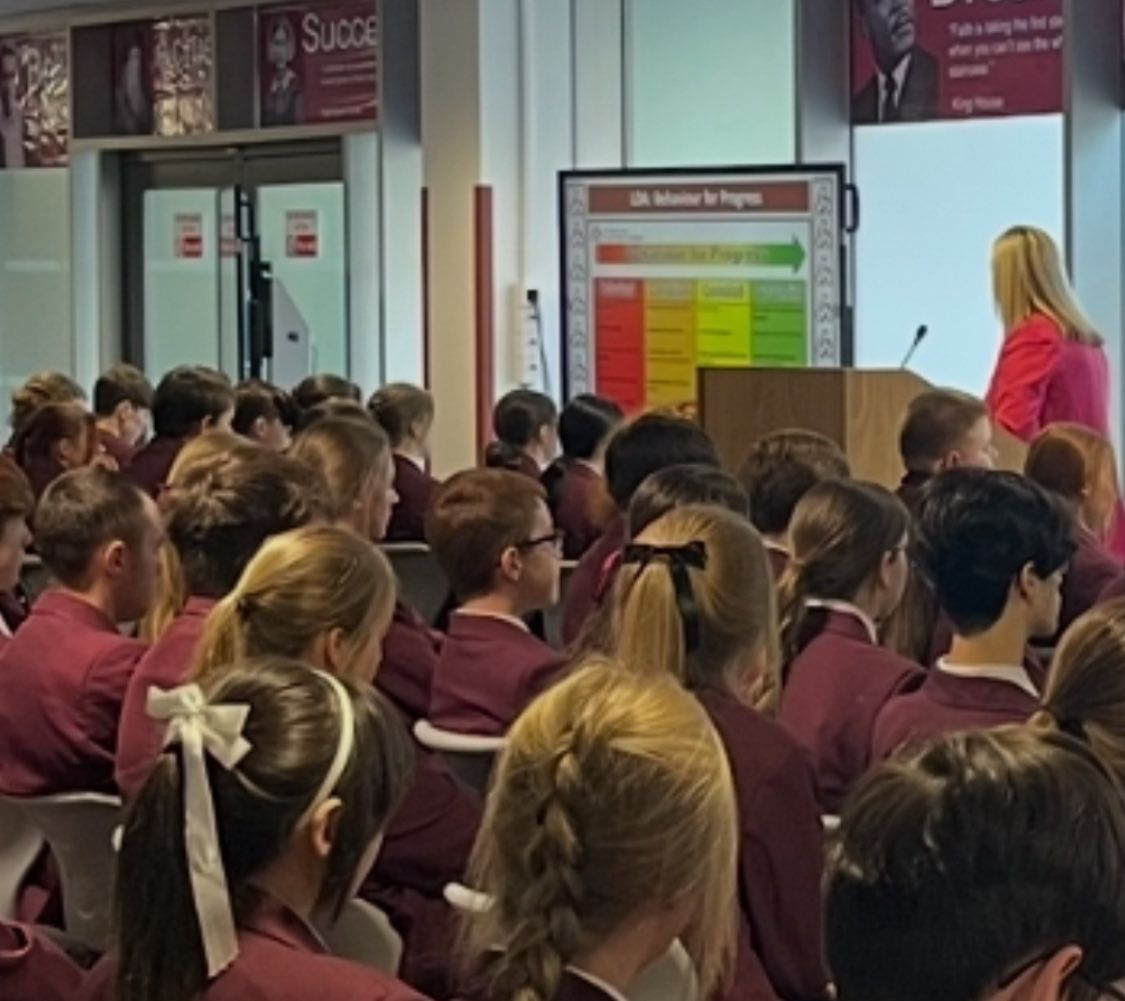 Head of Year Mrs Bannon talking to our Yr11 cohort about their Behaviour for Progress in their assembly this morning. The year group have made a strong start in lessons.