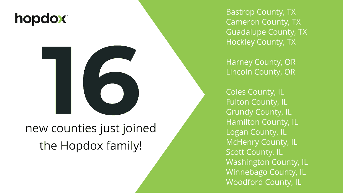hopdox's tweet image. 16 more counties just joined the Hopdox family! 
 
New counties are going live with Hopdox each week and we couldn’t be more thrilled. Which county do you want to see go live next?
 
#Hopdox #eRecording #SimplyBetter #CountyRecording #Innovation