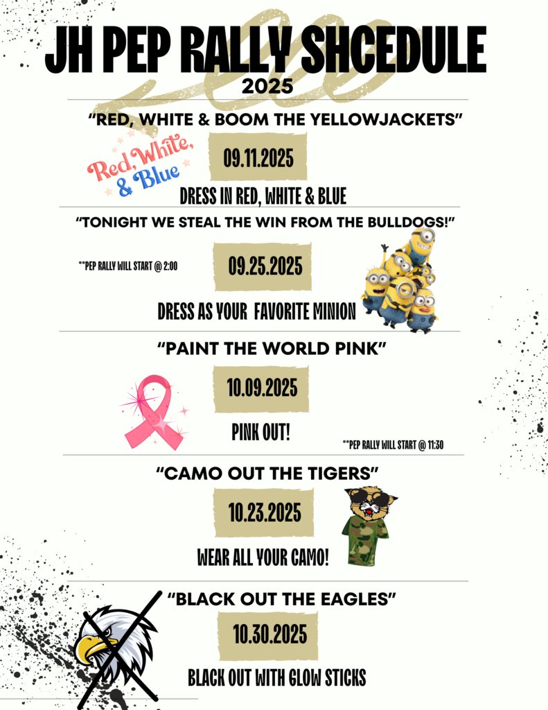 Attention HJH Bearcat fans! 
Our pep rally schedule has changed—so plan your spirit wear accordingly and come cheer loud as we back our Cats!
