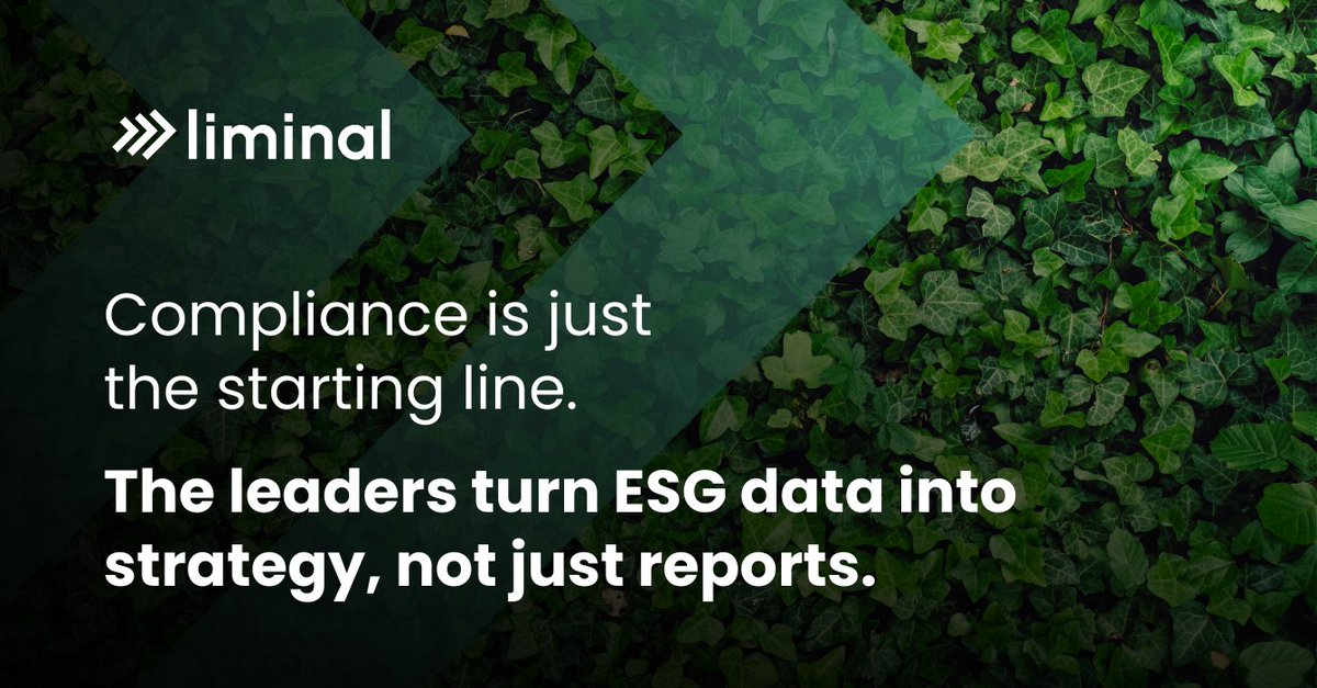 LiminalData's tweet image. ESG leaders treat compliance as the starting line, not the end goal.
Meeting ESG requirements proves you can report. Using that same data to guide strategy proves you can lead.
#ESG #SustainableBusiness #AIforESG #DataDriven