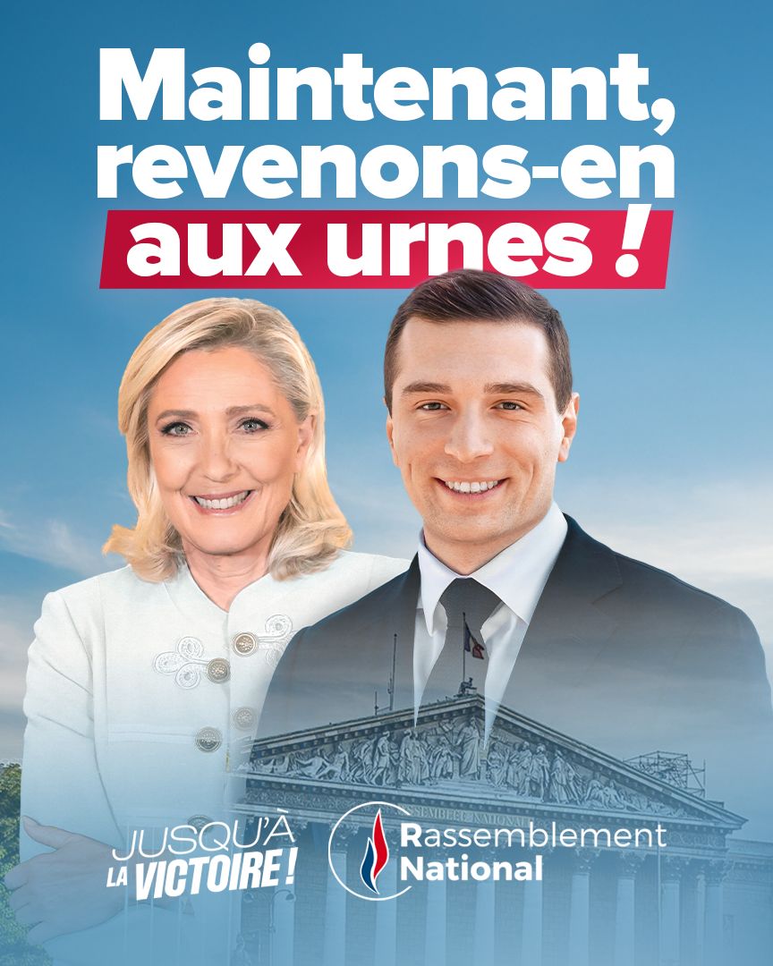 🔴 Après ce nouvel échec, Emmanuel Macron doit assumer ses responsabilités et sortir le pays de l’impasse : rendons sans attendre la parole aux Français !

Avec <a href="/MLP_officiel/">Marine Le Pen</a> et <a href="/J_Bardella/">Jordan Bardella</a>, nous sommes prêts à incarner un nouvel espoir !

🇫🇷 Rejoignez-nous :