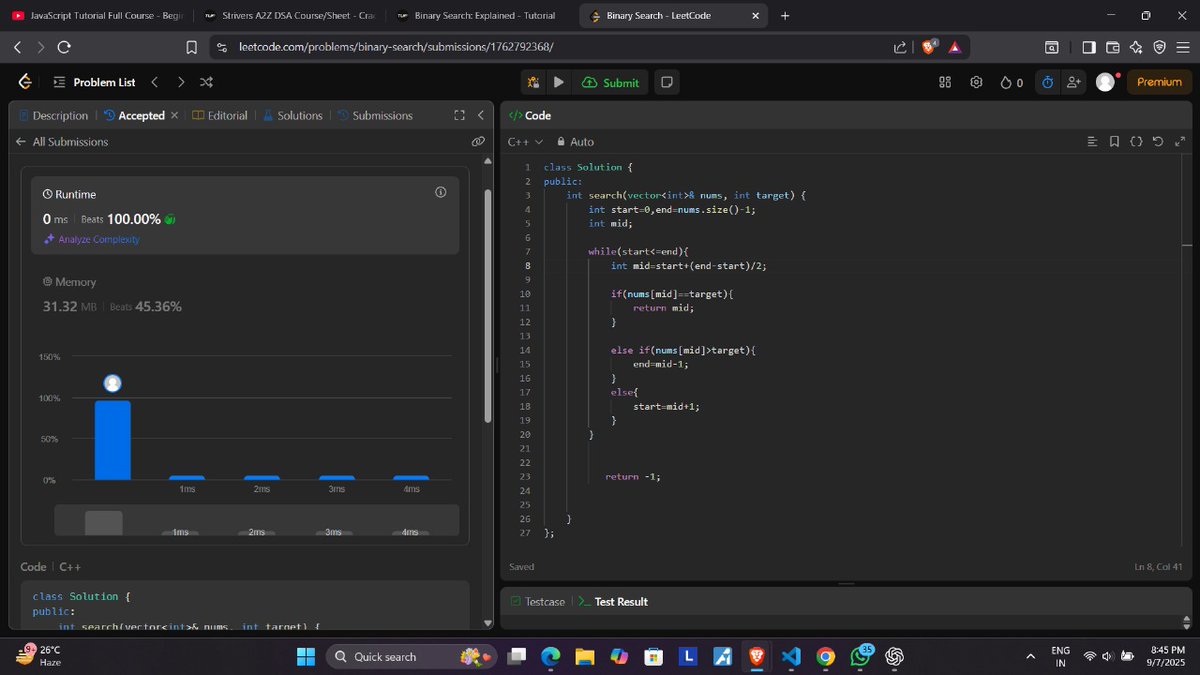 sahu_ipesh's tweet image. Day 16 of #100daysofcode

Solved binary search questions 
-&amp;gt; Search Insert Position
-&amp;gt;Ceil &amp;amp; Floor in Sorted Array
-&amp;gt;  Classic Binary Search
-&amp;gt;  Find Floor in Sorted Array

#buildinpublic #dsa