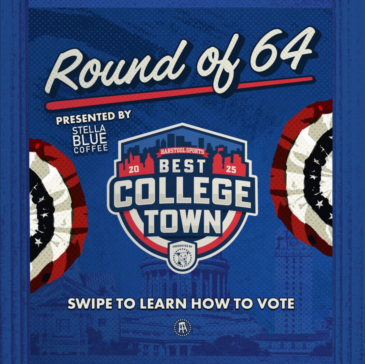 BarstoolTexasAM's tweet image. 🔥 The Round of 64 has begun 🔥

College Station needs YOUR vote to make it to the next round! 🗳️
➡️ Swipe to learn how to vote.
⏰ Voting ends this Thursday at 11:59 PM EST — don’t miss it!

#CollegeStationBCT