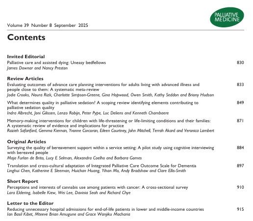PalliativeMedJ's tweet photo. September issue online today! Assisted dying, advance care planning, sedation, bereavement and more. Check it out at https://t.co/VAHkVHrFjp #hpm #hapc. https://t.co/CIstwvnlTv