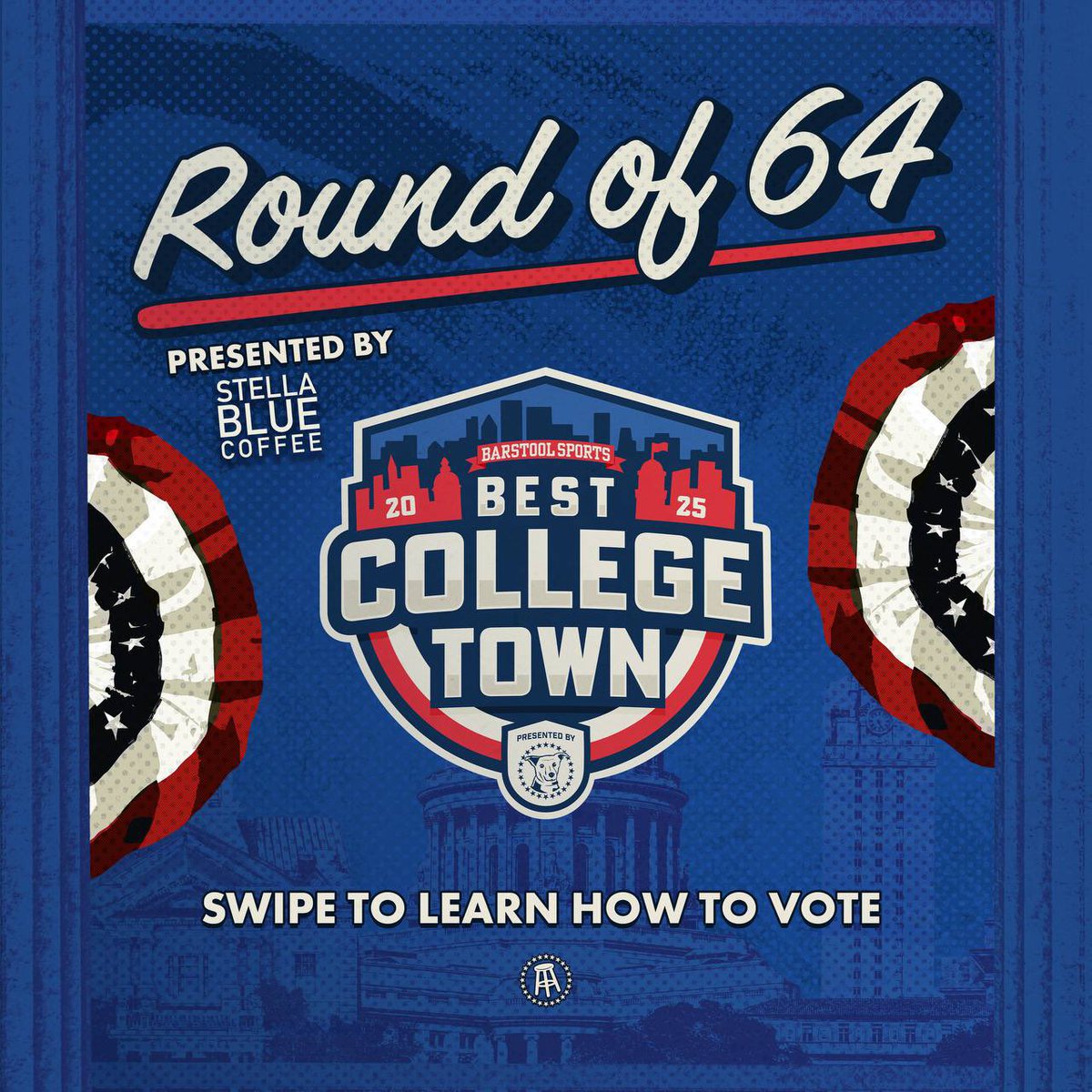 UTBarstool's tweet photo. 🔥 The Round of 64 has begun 🔥
AUSTIN needs YOUR vote to make it to the next round! 🗳️

➡️ Swipe to learn how to vote.

⏰ Voting ends this Thursday at 11:59 PM EST — don’t miss it! https://t.co/WhadNZjI1T