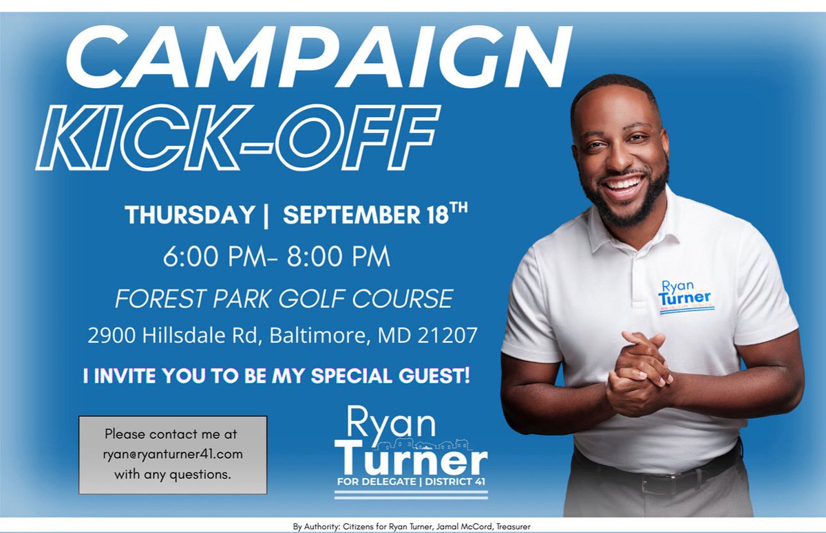 It’s official! I am running for Delegate in Baltimore City’s 41st legislative district!

I want to personally invite you to my campaign kick off on Thursday, September 18 from 6pm - 8pm at Forest Park Golf Course #forwardtogether