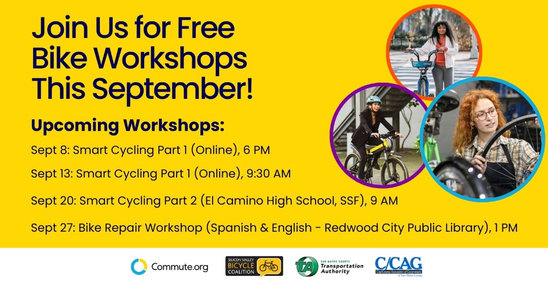 Ready to boost your biking confidence or learn basic repairs? Sign up for one of these free classes, hosted by the Silicon Valley Bicycle Coalition, and make your rides safer and smoother!

Sign up here: ow.ly/E85W50WTnlB

<a href="/bikesv/">Silicon Valley Bike Coalition</a> <a href="/movesanmateo/">Move San Mateo</a> <a href="/PeninsulaMoves/">SMCTA</a>