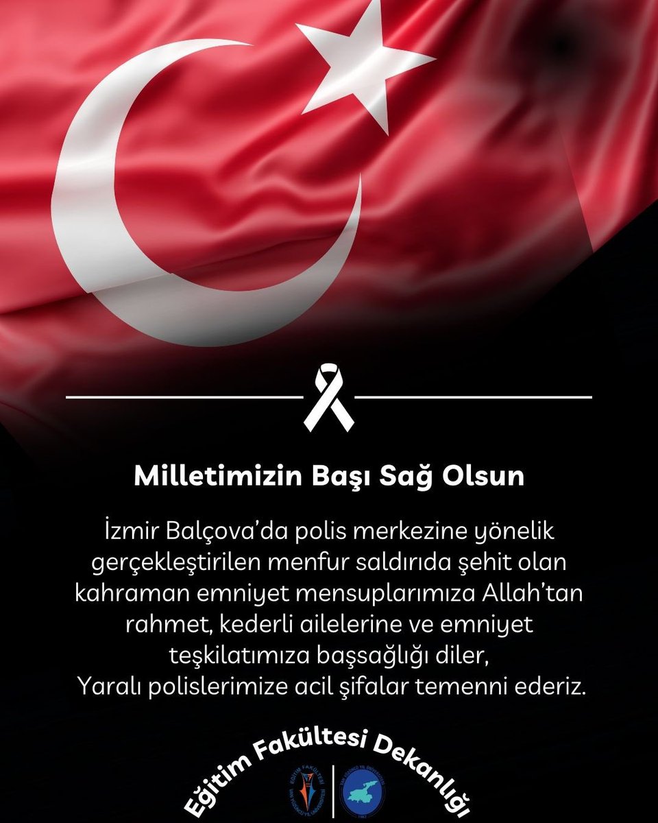 🇹🇷 İzmir Balçova'da polis merkezine yönelik gerçekleştirilen menfur saldırıda şehit olan kahraman emniyet mensuplarımıza Allah'tan rahmet, kederli ailelerine ve emniyet teşkilatımıza başsağlığı diler, yaralı polislerimize acil şifalar temenni ederiz…