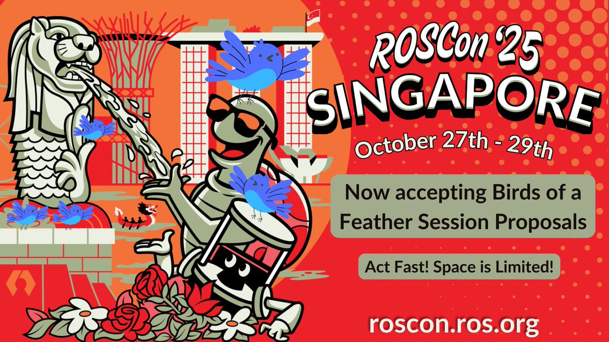 OpenRoboticsOrg's tweet image. We are now accepting proposals for Birds of a Feather (BoF) sessions at ROSCon 2025!

If you and your colleagues are looking for a place to meetup and discuss your ROS package this is it!

Also, just three weeks remain to purchase regular price ROSCon tickets! Don&apos;t delay.

⬇️⬇️