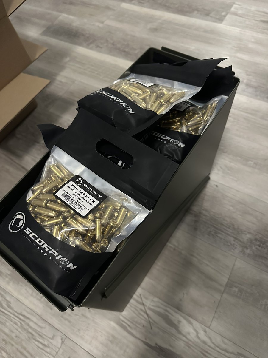 7K rounds of Scorpion Ammo 9mm 124 grain ready fort next 7 major matches between now and beginning of December! Ready to rep and come home with some new trophies this year!