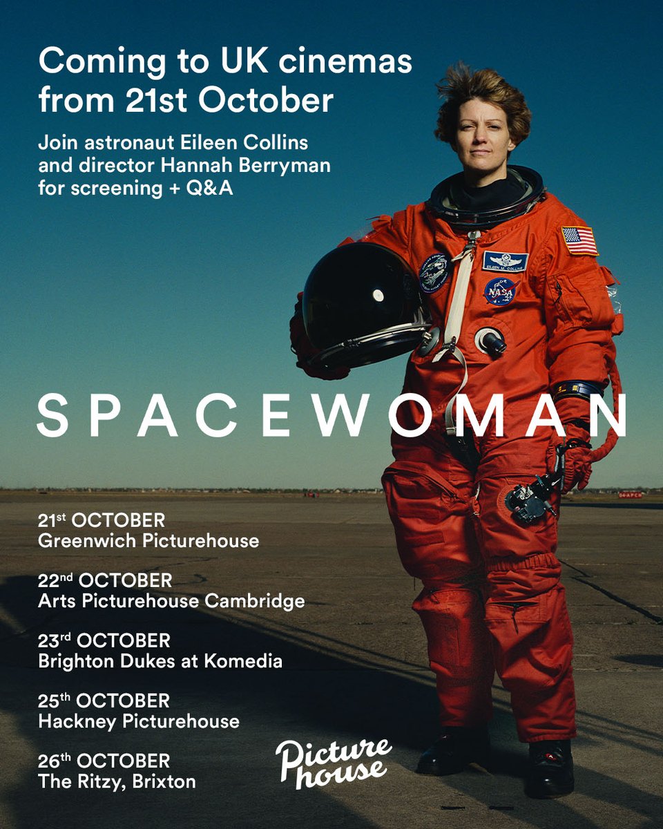 NEWS: SPACEWOMAN hits the UK big screen from 21st October with very special guests.

Each screening will be followed by an IN-PERSON Q&amp;A with astronaut Eileen Collins &amp; director Hannah Berryman.

Find out more at: picturehouses.com

Hope to see you there!!
