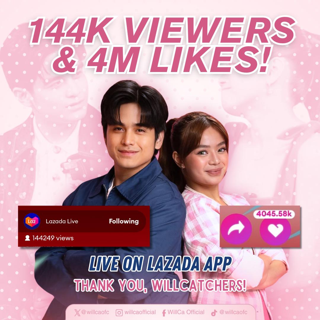 willcaofc's tweet photo. 𝐑𝐄𝐀𝐋-𝐓𝐈𝐌𝐄 𝐋𝐎𝐕𝐄 𝐅𝐎𝐑 𝐖𝐈𝐋𝐋𝐂𝐀!

At that very moment, we reached those numbers as our concurrent views, with more than four million likes! 

Will and Bianca, you were truly loved, not only by Willcatchers, but also by casual viewers who couldn’t resist your charm.  

This milestone proved once again how unstoppable the WillCa magic is, setting the bar even higher for what’s to come! ✨️

A huge thank you to @LazadaPH for making this unforgettable moment possible! 🛒

WILLCA ON LAZLIVE99
#Lazada99 | #LazadaPH
@WillAshley05 | @biancadeveraa