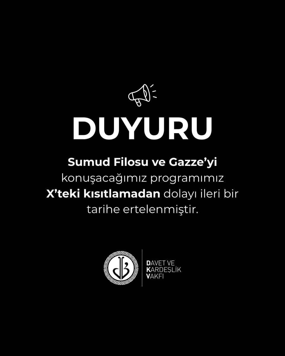 Sumud Filosu ve Gazze’yi konuşacağımız programımız X’teki kısıtlamadan dolayı ileri bir tarihe ertelenmiştir.