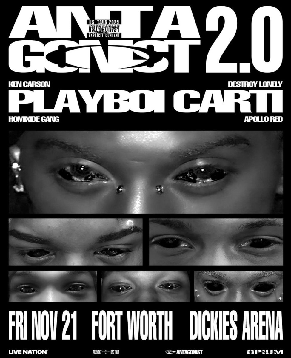 Playboi Carti &amp; Opium have added Texas dates to the Antagonist 2.0 Tour:

▫️ Nov 20 — Houston
▫️ Nov 21 — Fort Worth
▫️ Nov 23 — Austin